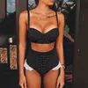 Bikini Push Up Swimsuit Women High Waist Bikini Set Padded Swimwear Plaid Print Bathing Suit Sexy Beach Swimming Suit XXL T200508