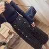 Women's Two Piece Pants Women Ins Fashion Chic Tweed Skirt 2 Sets Sexy Bare Shoulders Knit Sweater Button Plaid Split