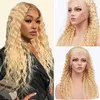 613 Blond syntetisk spetsfront peruksimulering Human hår peruker afro kinky lockiga pelucas för kvinnor CX-18764