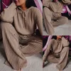 ファッショントレンド女性秋の編み2PCS衣装長いフード付きトップハイウエストワイドレッグパンツセットカジュアルラウンジウェアw220331