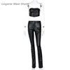 Women's Two Piece Pants Slim Fit Scaled Indented Chest Wrap Trousers Sleeveless Solid Pu Leather Backless Women Sexy Streetwear Tracksuit Ca