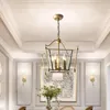 Hanglampen Amerikaanse creatieve eetkamer kroonluchter geannuleerd ijzer retro gouden vierkante lamp Noordelijke glasliefhebbers