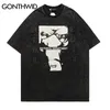 Oversized Gothic T -shirts Streetwear Vintage Borduurbrief Grafische afdruk T -shirt Harajuku Retro Cotton Tee 220622