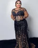 2022 Plus Size Arabo Aso Ebi Sirena nera Abiti da ballo sexy Cristalli con perline in pizzo Serata formale Festa Secondo ricevimento Compleanno Abiti di fidanzamento Abito ZJ355