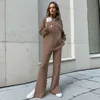 Women's Two Piece Pants Women's 2022 Sweater Suit Pullover Sweatshirt Stand Collar Slit Trousers Neutral Wind Solid Color Simple Dress