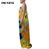 CM.YAYA Women Plus Size Dress Print Sleeveless Strap V-neck Loose Long Maxi Dress with Pockets Fashion Vestidos Summer Outfits 220516