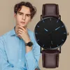 Men Watches Quartz Stainless Steel Dial Casual Bracele Watch Round Simplicity Leather Strap Wristwatches Clock Montre