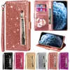 Glitzer Leder Reißverschluss Brieftasche Flip Cases Fotorahmen Kartensteckplatz TPU Cover Free Strap für Samsung S20 FE S21 S22 Ultra A13 A23 A33 A53 A03S A12 A22 A32 A42 A52 A72 A51 A71 A31