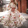 ファッションエレガントな丸いネック花柄のボヘミアン女性のシフォンドレス夏の甘いプリントビッグヘムフロアドレスレディ220516