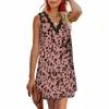 Casual jurken dames v nek kanten trim bloemenprint tank jurk los mouwloos zomer feest mini dames nachtdress vestidos robecasual