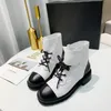 Winter Boots Designer Woman Chunky Heel Platform Combat Boot Women Martin Shoes Fashion Chain Buckle Lace Up Leather Booties Blac Nude White