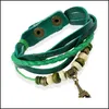 Braccialetti da tennis Gioielli Mti Layers Colorf Vera pelle Legno Beadsandtower Ciondolo Braccialetti fatti a mano Decorazioni unisex Consegna di goccia 2021