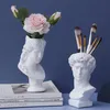Great Artist Resin Vase Flower Pot Nordic Style Human Head Pen Brushes Holder Home Decoration Creative Garden Planter 210409