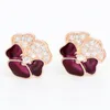 Purple Pansy Flower Stud Earrings Original Box For Womens Rose Gold Party Earring Set2777911