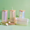 Consegna DHL 16 onlimazione Sublimation tazza di vetro iridescente glassata di bicchieri a tazza di vetro trasparente con coperchio di bambù e paglia 2022