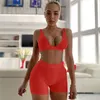 Spårar Ribbed Patchwork Women Two Piece Set Bh Crop Top Biker Shorts Suits BodyCon Sexig Streetwear Matching Sporty Tracksuit