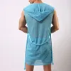 Men's Bathrobes Kimono Szlafrok Sleepwear See Through Sexy Bathrobe Gown Hooded Mantle Pijama Homme Badjas Dressing 220426