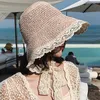 Chapéus de aba larga HT3572 HAT SUN MULHERM MULHERES PRIMEIRA VERMELHA LACE CAP LADA DE LADA BANDA BANDELABILIÁRIA PACODADE EGER22