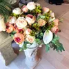 Ghirlande di fiori decorativi Bouquet di seta di rose rosse Peonia artificiale 13 teste Sposa Matrimonio Decorazione della casa Falso per interni ed esterni