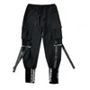 Hip Hop Men Ribbons Cargo Pants Fashion Harajuku Elastic Waist Casual Streetwear Mens Joggers Trousers Black 220704