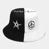 Bérets Unisexe Noir blanc Color Bloc Hip Hop Bucket Hat Harajuku Graffiti Star imprimé extérieur pliable Panama Pisherman Cap 85lb