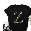 Hoge kwaliteit aangepaste naam letter tops combinatie vrouwen t-shirts luipaard printing t-shirt lettertype a b c d e f g g