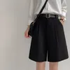 Pantalones cortos de verano para mujer, pierna ancha, cintura alta, negro, suelto, estilo coreano, Vintage, hasta la rodilla, gris, traje DURIKIES 220630