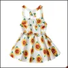 Meninas vestidos de crianças roupas vestido de estampa floral inflável crianças mangas princesas de sunflower verão versão coreana fashi mxhome dhtnw