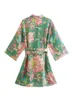 Casual Dresses Summer 2022 Women Elegant Vintage Floral Print Dress with Belt 3/4 Wide Sleeve Dolda Button Up Mini Shirt Dress Casual