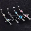 Body Arts Tattoos Art Health Beauty Dangle Cross Belly Button Rings Stainless Steel Fake Gem Inlaid Piercing Navel Barbe Dh20O