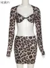 Autumn Fashion Casual Sexy Leopard Print Crop Top en Mini Rok Two -Piece Set Set For Women 2022 Nieuwe outfit Beach74289999
