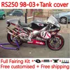 Fairings +Tank Cover för Aprilia RSV250RR RS-250 RSV250 RS RSV 250 RSV-250 98-03 159NO.81 RS250 RR 1998 1999 2000 2001 2002 2003 RS250R 98 99 00 01 02 03 BODYS SALE SILVER