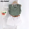 AiLe lapin filles mode vêtements ensemble à manches courtes chemise jupe 2 pièces costumes dessin animé fille arc coton enfants K1 220620