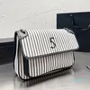 Designer Canvas Messenger Bag Épaule Messenger Bag Silver Chain Envelope Bag Black and White Stripes