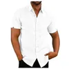 Blusa de linho masculina Botões de folga de manga curta verão sólido confortável algodão puro e linho casual camisetas de férias soltas tee tops t200505