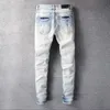 2022 Mens Jeans Hip Hop High Street Fashion Retro Torn Fold Stitching Mäns Woemns Designer Motorcykel Ridning Slim Fitting Casual Pants Brand Hole Jean # 094