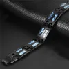 Double RowTherapeutic Magnetic Bracelets for Men Arthritis Relief Lymph Detox Unique Blue Carbon Fiber Titanium Steel Magnetic Bracelets for