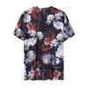 メンズTシャツヨーロッパとアメリカンメンズウェア2022年夏夏の丸い襟の花染色プリントファッションアイスシルクTシャツ人