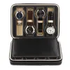 Black Faux Leather Watch Dishay Box Просмотр корпуса 2/4/8 сетки лоток на молнии