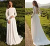 Boho şifon uzun kollu dantelli bir çizgi gelinlik basit minimalist bahçe plaj gelin elbiseler seksi sırtsız süpürme treni kadınlar elbiseler de mariee moda cl0829