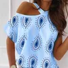 Fashion Women Streetwear Short Sleeve Halter Cold Shoulder Paisley Print T-Shirt Leisure Blus Top L220705