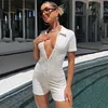 Polo Collar Jumpsuits Women Playsuit V Neck Fashion Summer Short Sleeve Sexy Bodycon Female Bodysuit