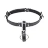 Candiway sexyy cinturón de cuero PU ajustable negro forma O anillo de acero inoxidable ataduras de Bondage de castidad masculina juguete sexy para hombres