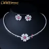 CWWZIRCONS CZ Crystal Red Rose Flower Women Choker Collese и Серьги свадебные ювелирные изделия для свадебных аксессуаров T211 220726