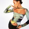 Cnysishe Sexy Tie Dye Bebwoningen Shirt Lange Mouwen Slanke Streetwear T-shirt Tee Tops Casual Boho Print Outfits Spring Crop Top 220328