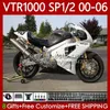 Bodys Kit för Honda Glossy White VTR1000 RTV1000 RC51 2000-2006 Bodywork 123NO.18 SP1 SP2 VTR 1000 00 01 02 03 04 05 06 VTR-1000 2000 2001 2002 2003 2004 2005 2006 FAIRING