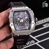 شاهد مصمم الفاخرة الميكانيكا الميكانيكا راقب Rihca Milles Black Red Rubber Men Sapphire Automatic Mechanical Mechanical Tourbillion التقويم الفضي الرمادي