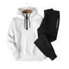 2022 Nya män Solid Sportswear Set Patchwork Zipper Tracksuit Man Spring Casual Hooded Sweatshirt Hoodies 2pc Pants Jogging Suit L220726