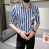 Men's Casual Shirts Summer Spring Fashion Men Floral Striped Printed Slim Fit Half Sleeve Mens Dress Shirt Plus Size 4XL Vintage TopsMen's