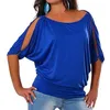 T-shirt à manches longues à l'épaule d'été Femmes Mode Casual Couleur Solide O-Cou Lâche Simple Tops Tee Shirt Plus Taille S-5XL 220408